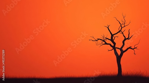 Minimalist Halloween Sunset with Lonely Tree Silhouette, Perfect for Calm and Reflective Halloween Themes