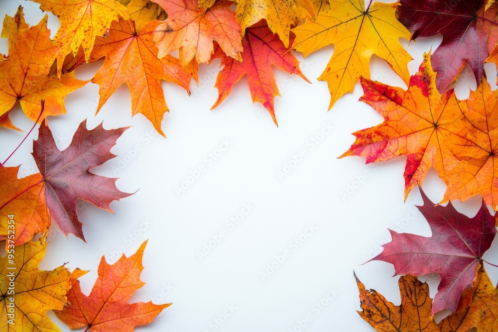 Fototapeta premium Autumn Maple Leaves Flat Lay White Background created with Generative AI
