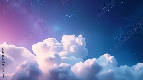 Background animation of fluffy clouds moving over. Pastel colors, fantasy.　ふわふわの雲の上を動く背景アニメーション。パステルカラー、ファンタジー。