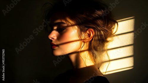 A young woman's face is lit...