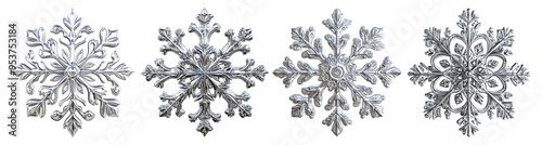 Four Silver Snowflakes on Black Background