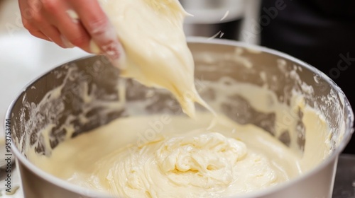 Close-Up of Creamy Batter Being Added to a Bowl