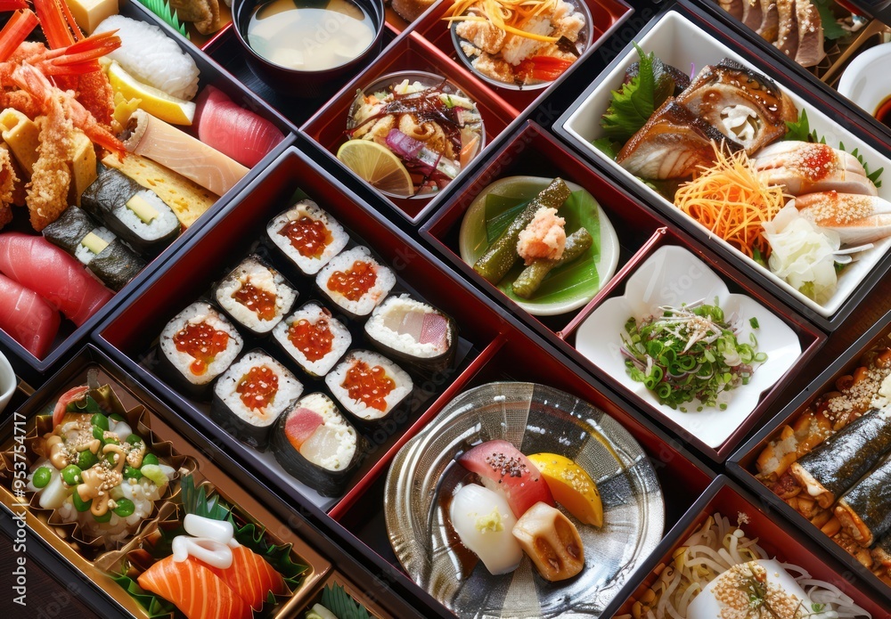 Fototapeta premium Japanese Bento Box with Various Delights