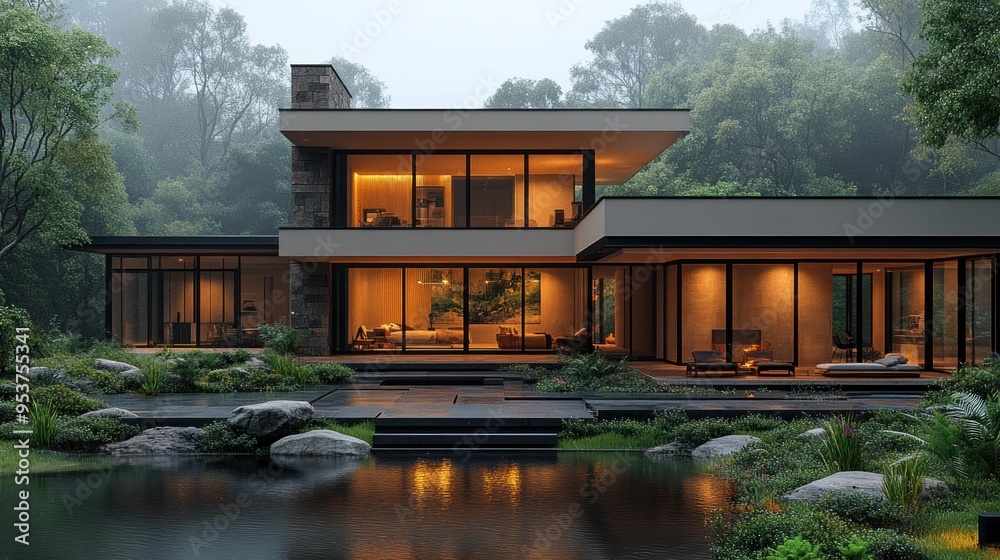 Modern house surrounded by nature, reflecting tranquility and design.