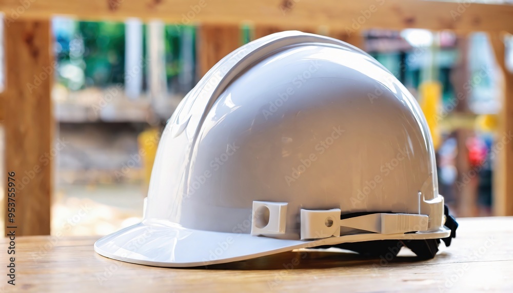 white protection helmet on a wooden table white protection helmet on a wooden table
