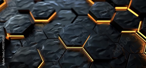 Abstract Black Hexagon Pattern with Glowing Edges
