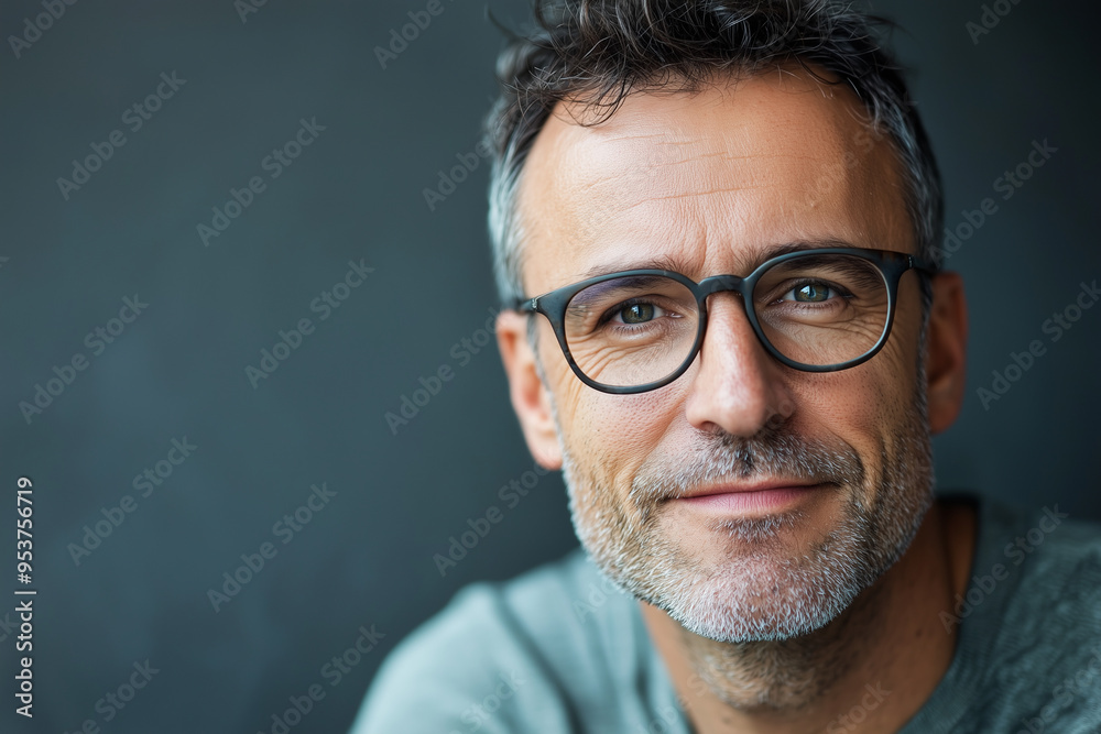 A middle-aged man with glasses looks straight ahead with a slight smile A middle-aged man with glasses looks straight ahead with a slight smile