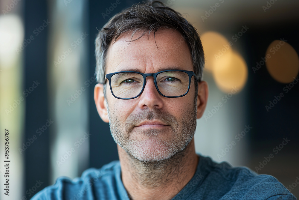 A middle-aged man with glasses looks straight ahead with a slight smile 