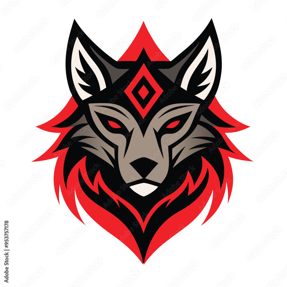 Obraz premium Tribal Wolf Head logo vector illustration for unique designs and branding projects.