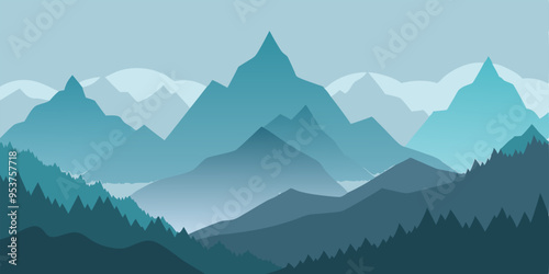  A minimalist landscape illustration of mountains and trees, perfect for creating a serene and calming atmosphere in your designs. This simple yet elegant graphic is ideal for backgrounds.