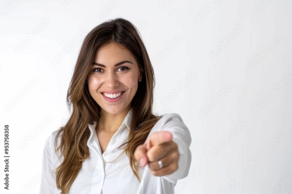 young indian business woman pointing on white background young indian business woman pointing on white background