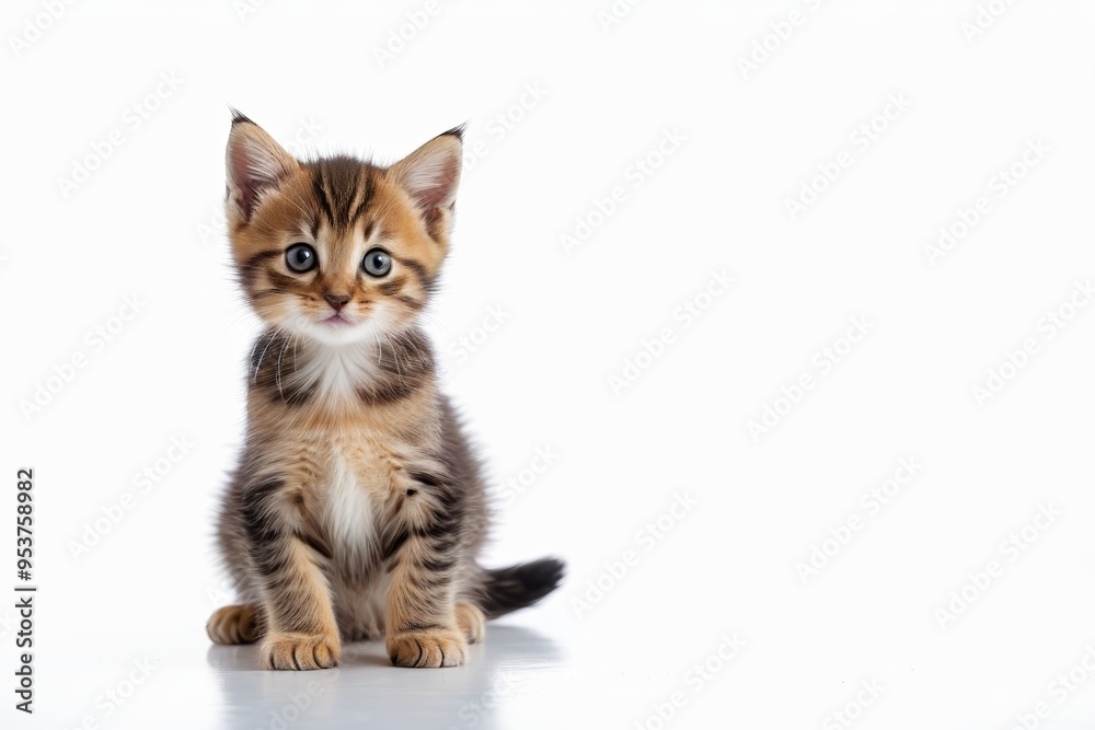 there is a small kitten sitting on a white surface there is a small kitten sitting on a white surface