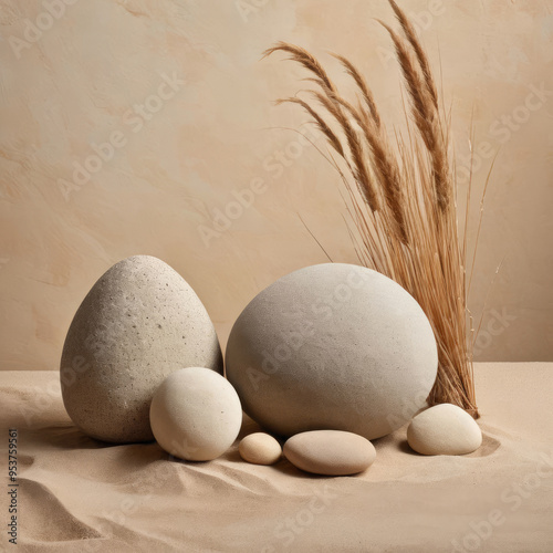 stone and reed on the sand