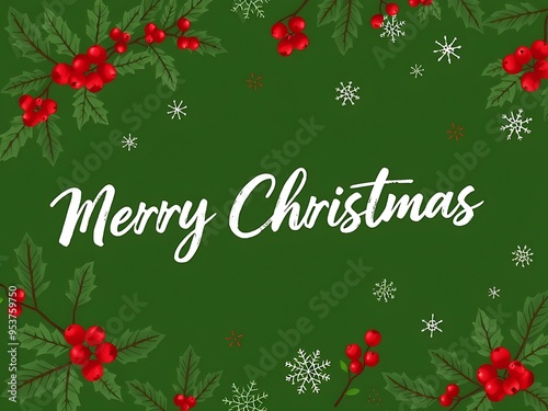 Merry Christmas Greeting with Evergreen Branches, Ornaments, and Candy Canes