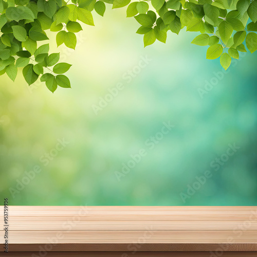 green leaves on wood background with Generative ai