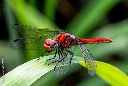Dragonflies, perched on reeds, still and watchful blend perfectly into their natural surroundings