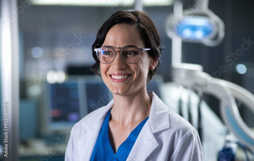 Wallpaper Mural Doctor smiling hospital. Female doctor smiling confidently in a hospital setting, representing healthcare and medical professionals. Torontodigital.ca