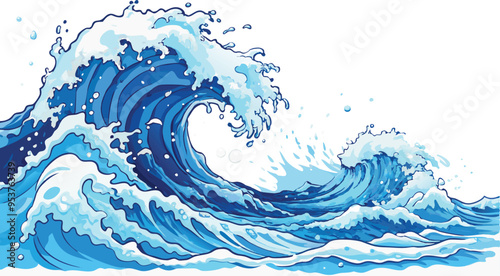 sea waves background, blue design, vector art