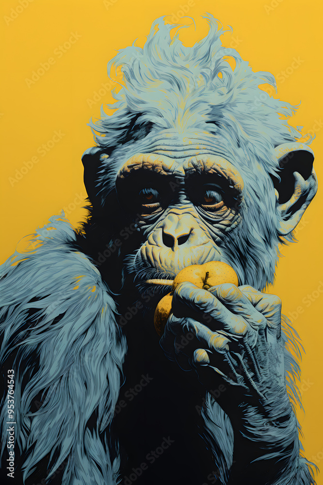 Obraz premium pop art style illustrated ape eating a banana, ape eating a banana