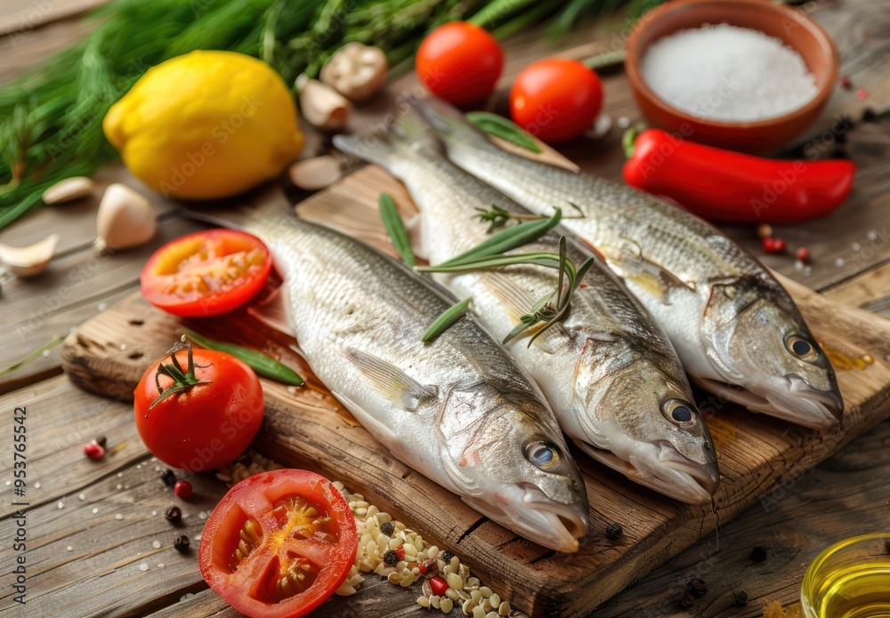 Fresh Fish on Cutting Board Fresh Fish on Cutting Board