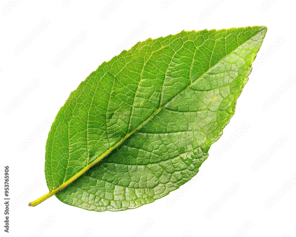 Obraz premium A single green leaf showcasing its texture and natural beauty.