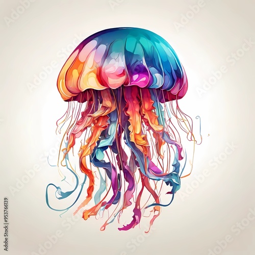 illustration of colorful jellyfish on a white background