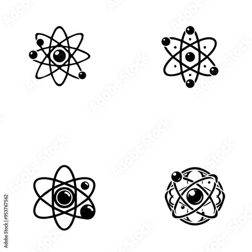 Atom icon, atom silhouette, science icon on white background