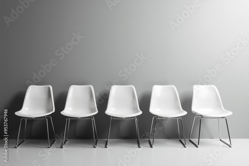 Sleek White Chairs Against Gray Wall: Modern Minimalist Design for Office, Home, or Event Spaces