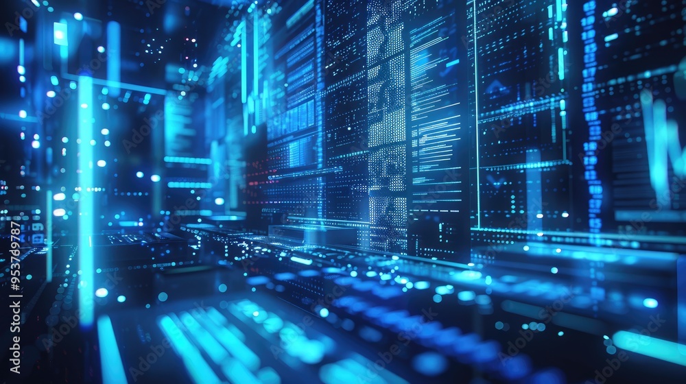 With data charts as the theme, data charts, blue tones, technological sense, lines, particles, ambient light, mysterious atmosphere With data charts as the theme, data charts, blue tones, technological sense, lines, particles, ambient light, mysterious atmosphere