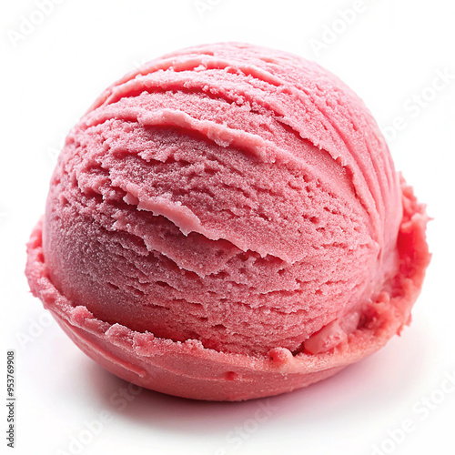 strawberry ice cream scoop on white background