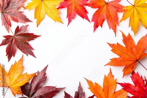 Autumn Maple Leaves Flat Lay White Background created with Generative AI