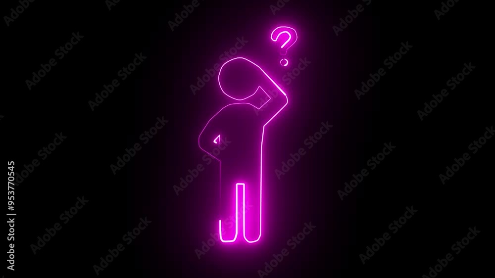 Glowing purple neon line Human head with question mark icon isolated on black background. 4K Video motion graphic animation Glowing purple neon line Human head with question mark icon isolated on black background. 4K Video motion graphic animation