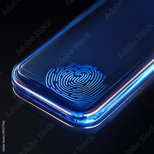31. Close-up of digital wallet with fingerprint scanner, highlighting the use of biometrics for secure access, Wallet fingerprint scanner, Biometric digital finance photo