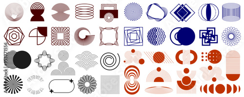 Geometric shapes set, aesthetic contemporary line art, minimalist geometric shape decoration, elements and forms, trendy modern minimalist style design