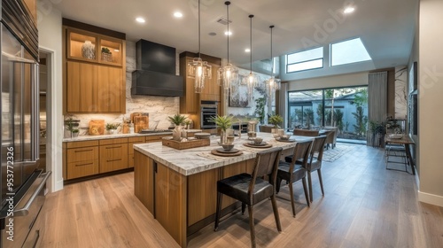 Modern Kitchen with Island and Wooden Cabinets