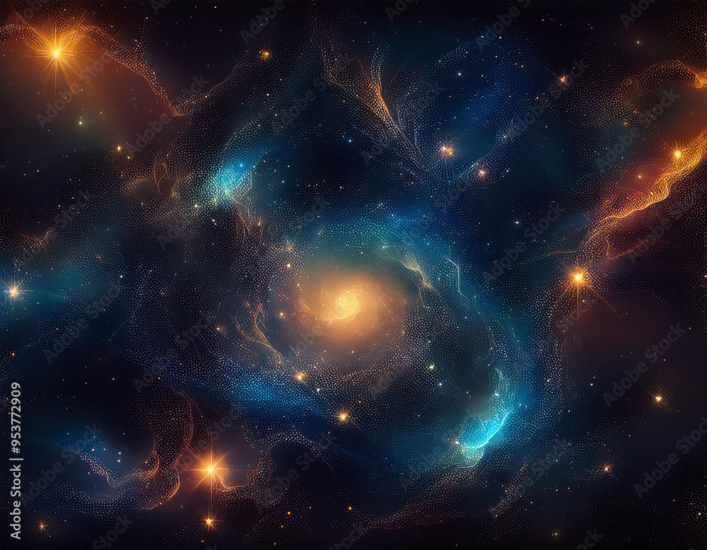 Fototapeta premium Dark Cosmic Nebula Illustration Abstract Space Scene with Ethereal Stars and Deep Galactic Background