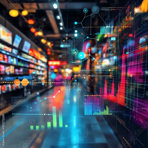 Abstract depiction of economic policy shaping consumer behavior, visualized through digital market trends and spending patterns