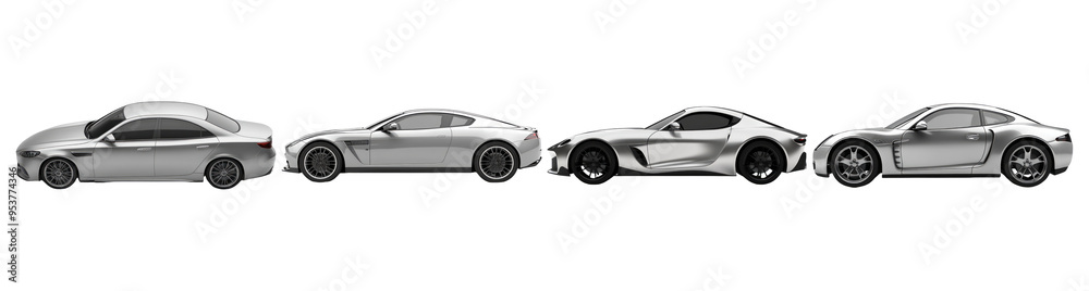 Four Silver Sport Cars in a Row Four Silver Sport Cars in a Row