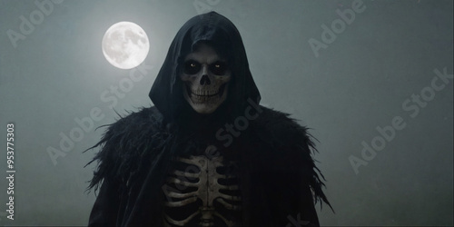 Nightmare zombie dead man in a dark night scary forest with fog and full moon