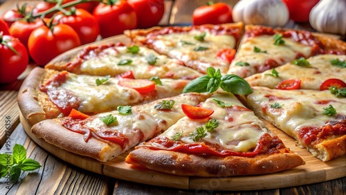 see very close up Delicious A sliced pizza with cheese on it background