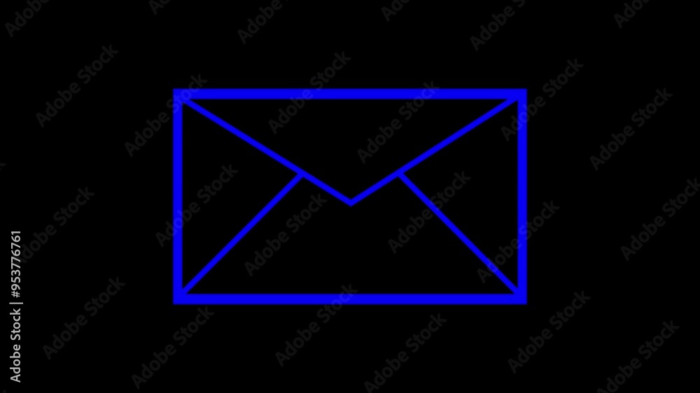 Blue color Message, mail, email, inbox, icon animation on a black background. Blue color Message, mail, email, inbox, icon animation on a black background.