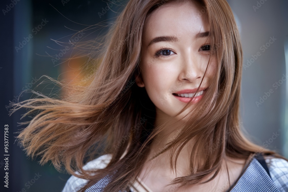 Woman smiling hair wind. A woman with long brown hair smiling as the wind blows through her hair. Woman smiling hair wind. A woman with long brown hair smiling as the wind blows through her hair.