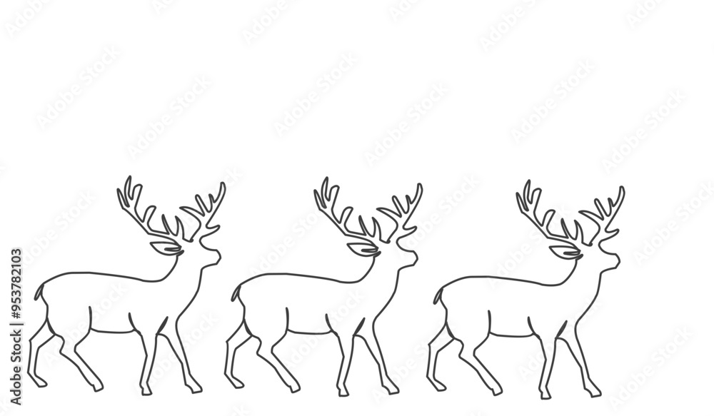 Continuous line drawing abstract deer. Modern one line animal illustration, aesthetic contour. Head of Christmas Santa reindeer for greeting cards, prints, poster, sticker, logo. banner. Vector. Continuous line drawing abstract deer. Modern one line animal illustration, aesthetic contour. Head of Christmas Santa reindeer for greeting cards, prints, poster, sticker, logo. banner. Vector.