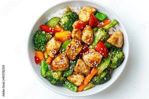 Teriyaki Chicken with Broccoli, Carrots, Peppers, and Rice