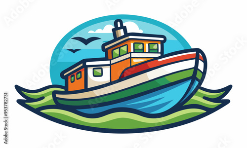 Download Small Boat On River Vector Graphics - Logo Icon, Clipart, Graphic Element, Decoration Resource Svg File For Design.