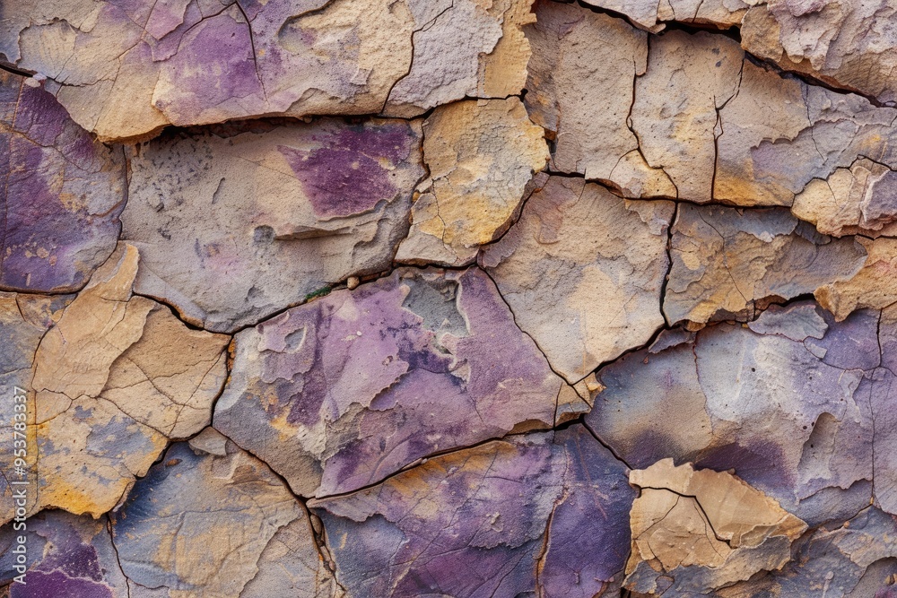 Textured background of rough uneven surface of brown and purple stone wall with cracks Textured background of rough uneven surface of brown and purple stone wall with cracks