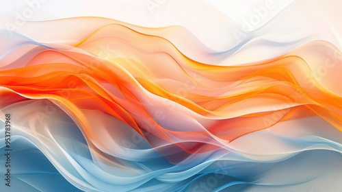 Abstract Art with Swirling Orange, Yellow and Blue Waves