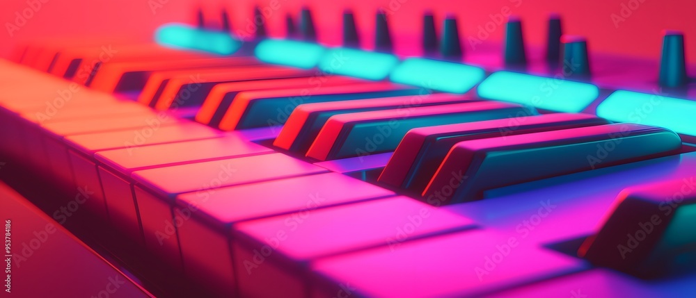 Synth Keyboard Keys Neon Light Abstract Music Background Synth Keyboard Keys Neon Light Abstract Music Background