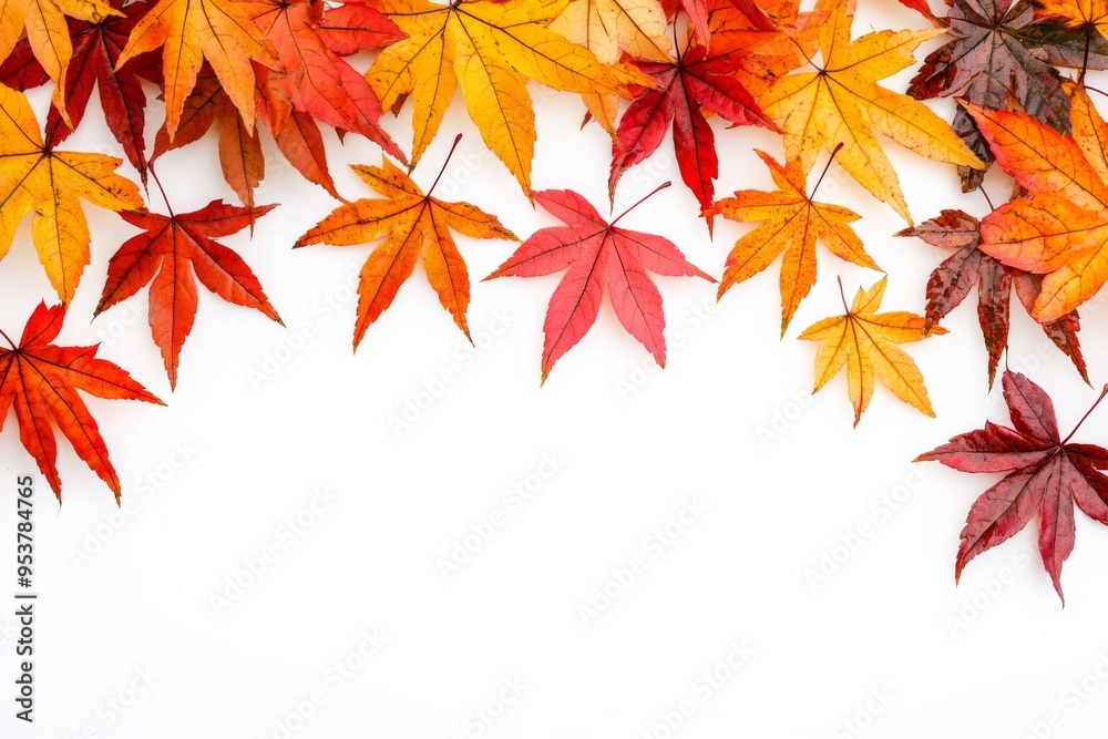 Autumn Maple Leaves Flat Lay White Background created with Generative AI Autumn Maple Leaves Flat Lay White Background created with Generative AI