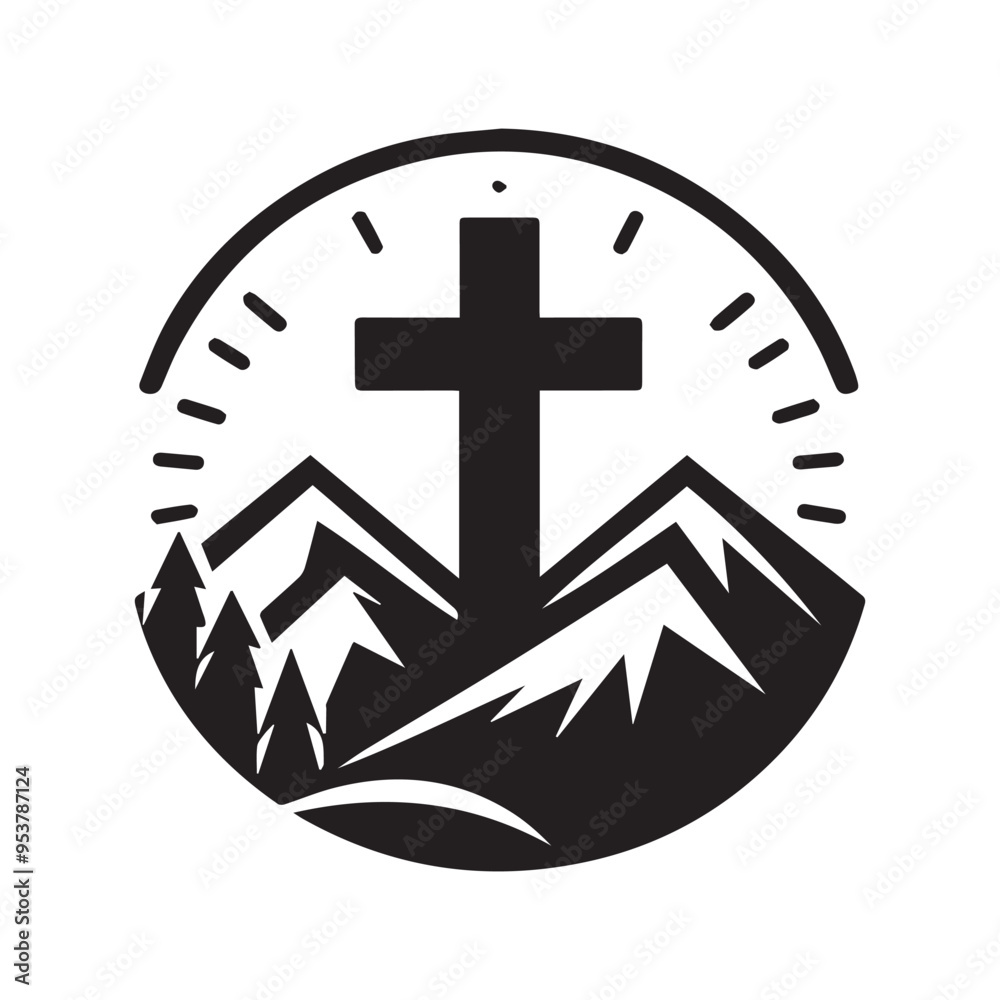 Fototapeta premium cross in the mountain logo simple vector 